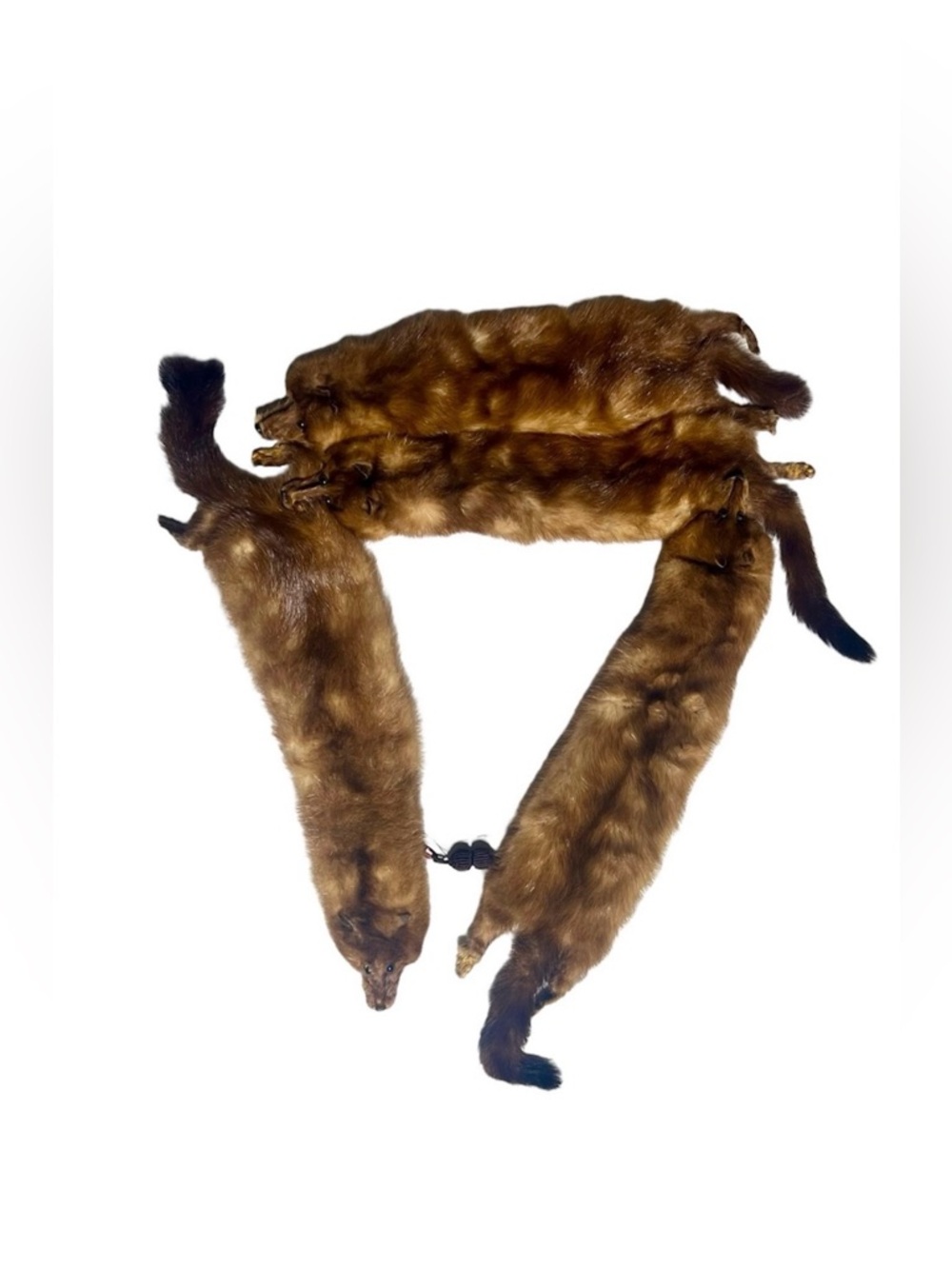 Genuine Mink 4 Full Body Pelt Brown Wrap Collar Scarf with Clip